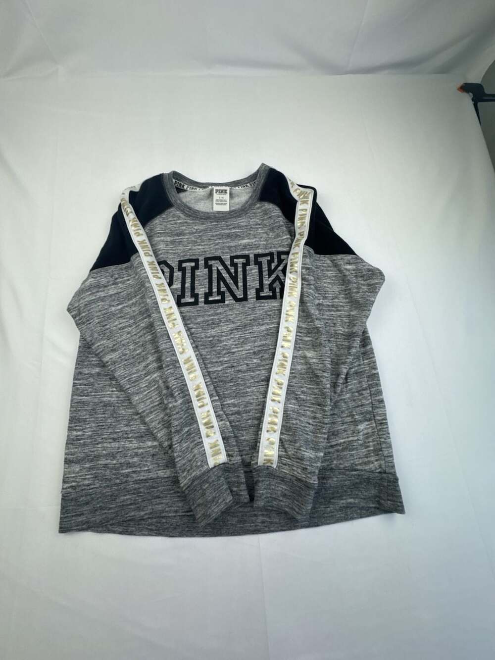 Victoria's Secret PINK Color Block Crewneck Sweatshirt Grey and Black